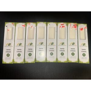 New 8 Packs 400 Total BioGreenChoice Paper Straws 7.75" x 0.23"  White
